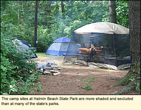 The camp sites at Hamlin Beach State Park are more shaded and secluded than at many of the state's parks.