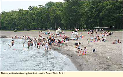 The supervisedswimming beach at Hamlin Beach State Park in Hamlin, New York.