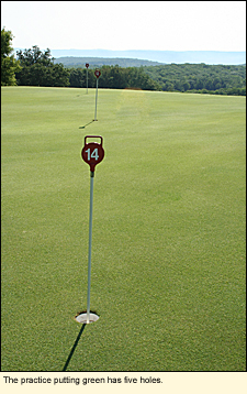 The practic putting green has five holes.
