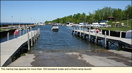 The marina at Sampson State park has spaces for more than 100 transient boats and a three-ramp launch.