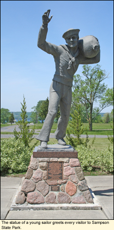 The statue of a young sailor greets every visitor to Sampson State Park in the Finger Lakes, New York, USA.