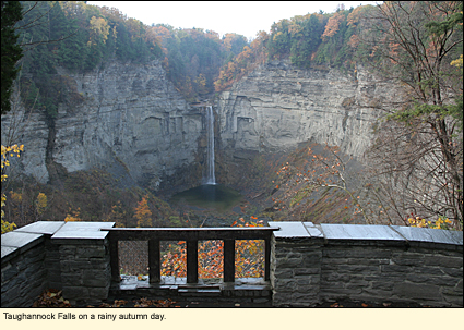 Taughannock Falls on a rainy autumn day in the Finger Lakes, New York, USA