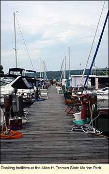 Docking facilities at the Allan H. Treman State Marine Park in the Finger Lakes, New York, USA.