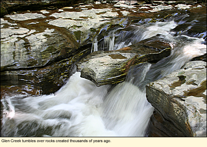 Glen Creek in Watkins Glen State Park tumbles over rocks created thousands of years ago.