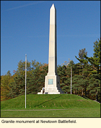 Granite monument at Newtown Battlefield inthe Finger Lakes, New York, USA.