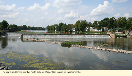 The dam and levee on the north side of Paper Mill Island in Baldwinsville.