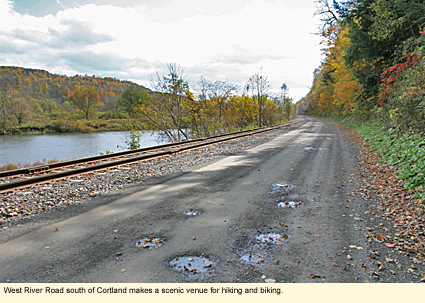 West River Road south of Cortland makes a scenic venue for hiking and biking.